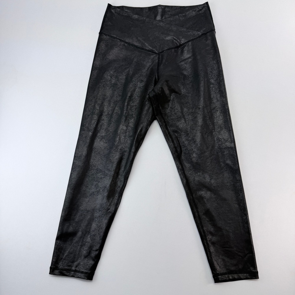 OFFLINE by Aerie Black Metallic Crackle Crossover High Waist Leggings XL Short